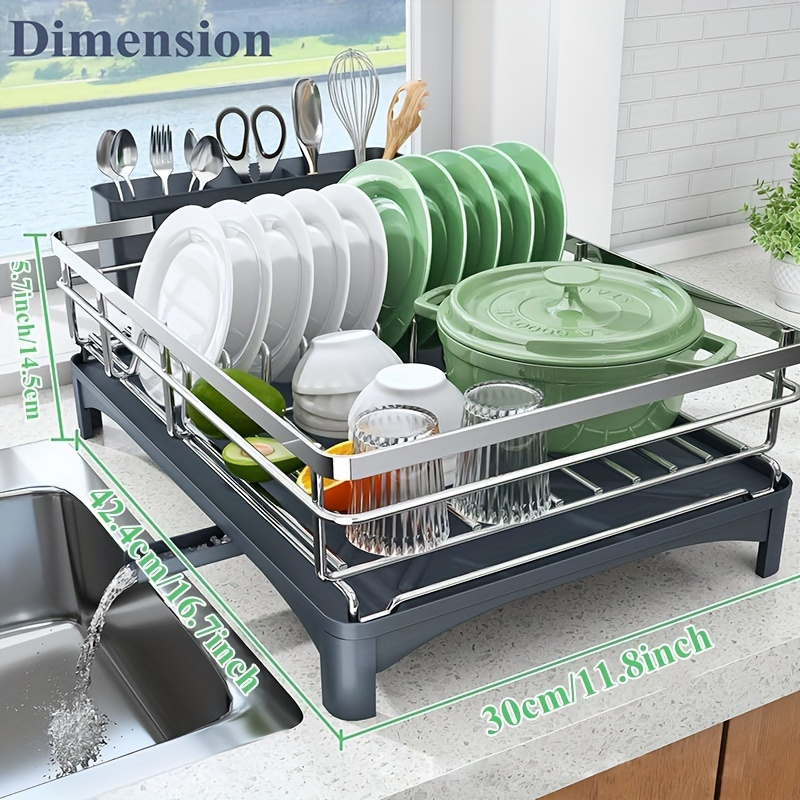 

Adjustable Dish Drying Rack With Rotatable Drain And Extendable Stainless Steel Structure, Metal Kitchen Organizer For Plates, Bowls, Cups, Utensils, And Cutlery Storage