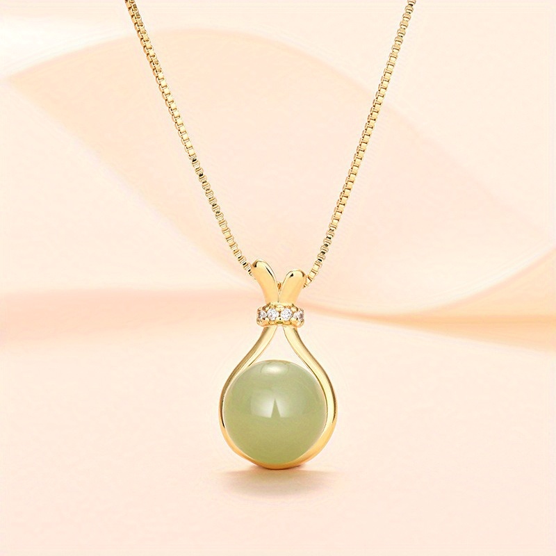 

Elegant Simple Design Alloy Necklace With Imitation Jade Pendant - No Plating, All-season Versatile Daily Wear Neck Chain For Women