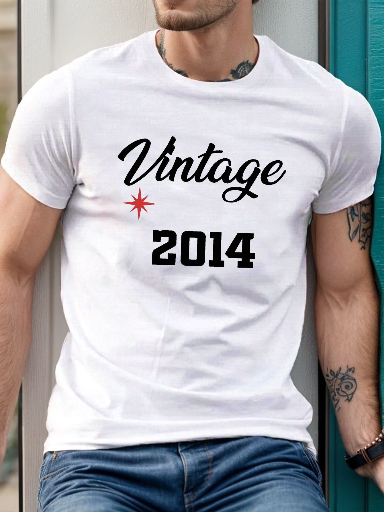 men's casual vintage 2014 graphic tee soft polyester crew Temu