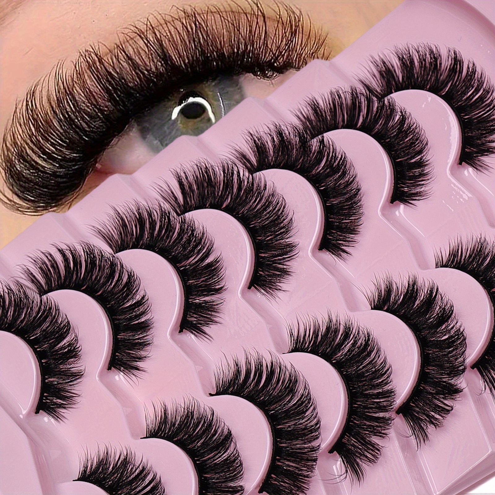 

7 Pairs Cat Eye False Eyelashes - , Fluffy & Lightweight, D- 10-12mm Strip Lashes Pack