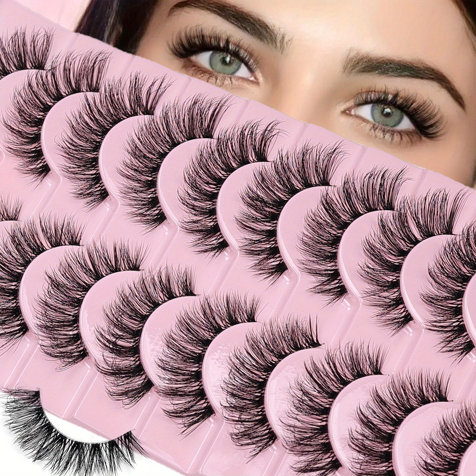 

Natural Fluffy False Eyelashes Wispy Lashes 3d Volume Strip Lashes D Fake Eyelashes With Clear Band Eye Lashes