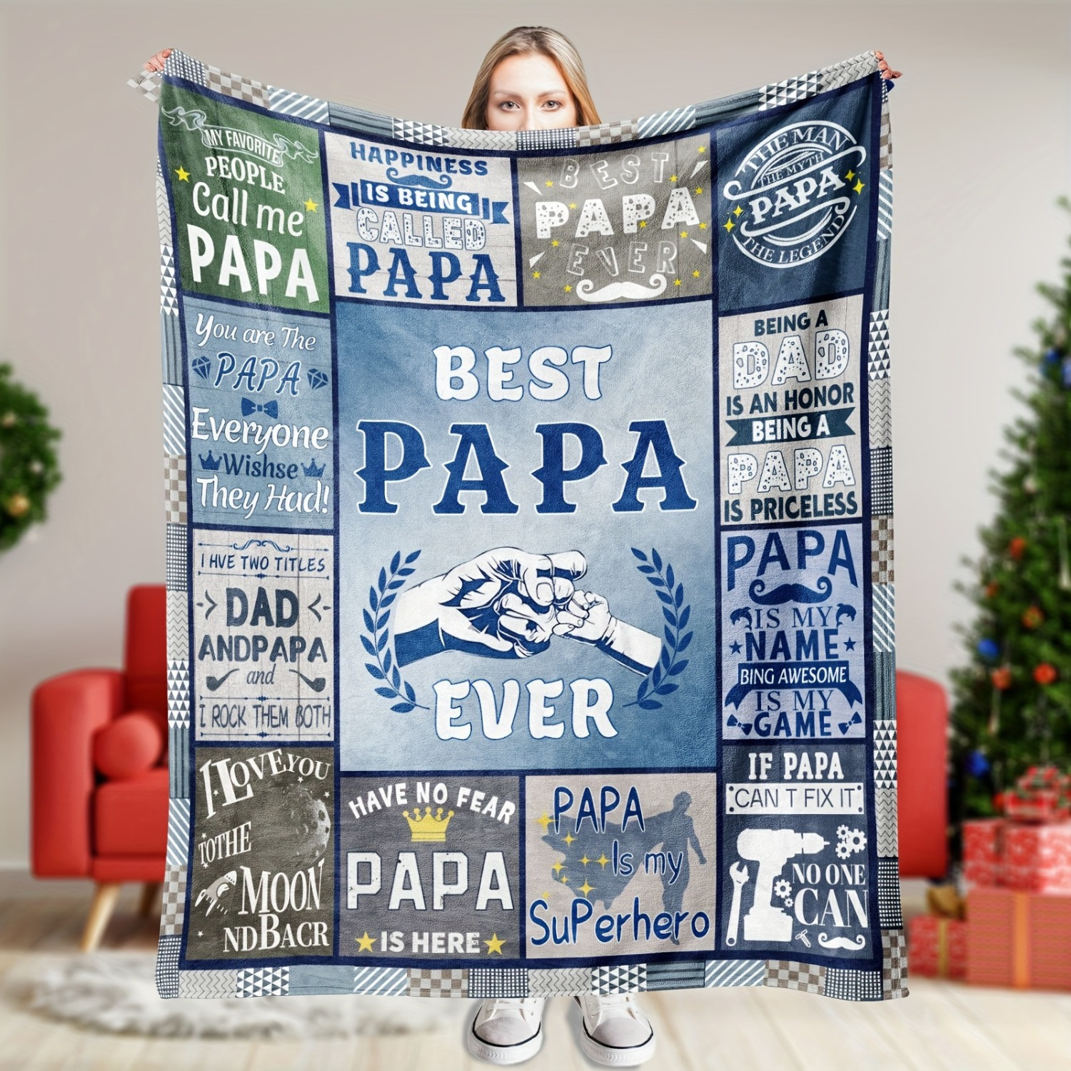 

1 Pc Papa Blanket Gifts, Birthday Gifts For Dad From Daughter Son, My Best Papa Blanket For My Papa With Many , Thanksgiving Christmas Bday Presents For Papa Throw Blanket