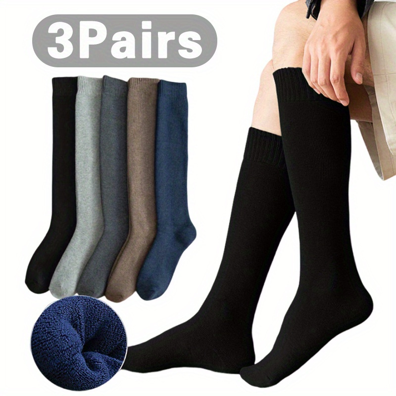 

3pairs Men's Knee Length Stocking Autumn/winter Tight Stocking Unisex Style Fashionable And Casual With Velvet Calf Socks