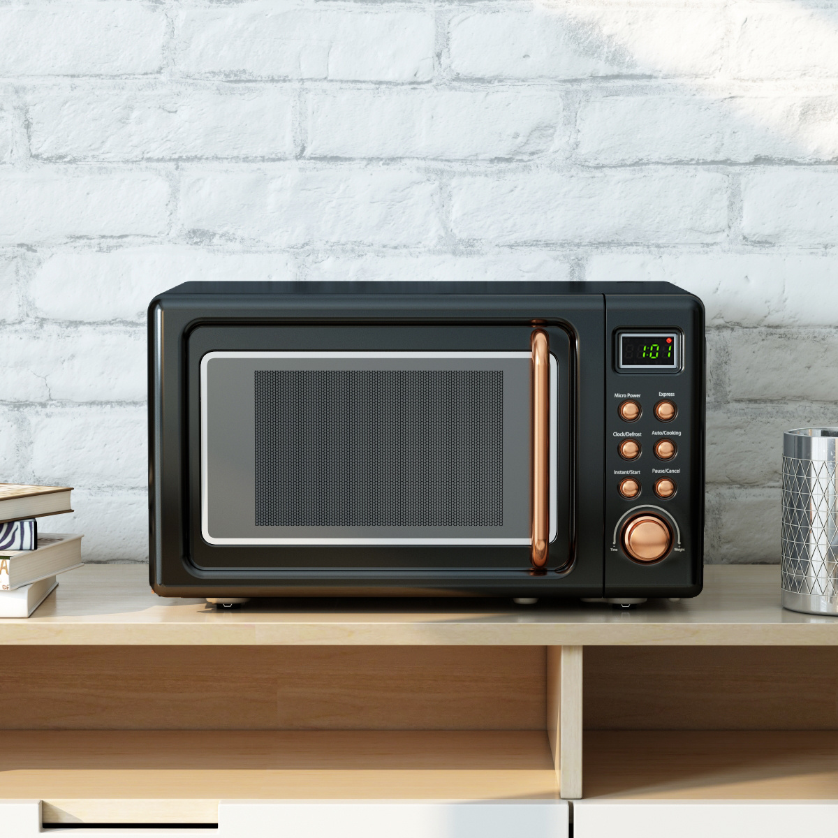 Retro Compact Microwave Oven With 5 Auto Cooking Start Microwave Oven With Led Display Child Lock Ideal For Home Apartments And Dorms Gold Green White - Sports & Outdoors - Temu