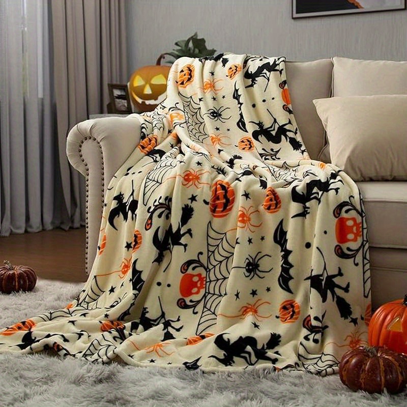 

Pumpkin Blanket Reversible 's Hat Spider Webs Print Fleece Throw Blanket, Soft Warm Cozy Blanket For Couch Sofa, Harvest Gifts And Decor