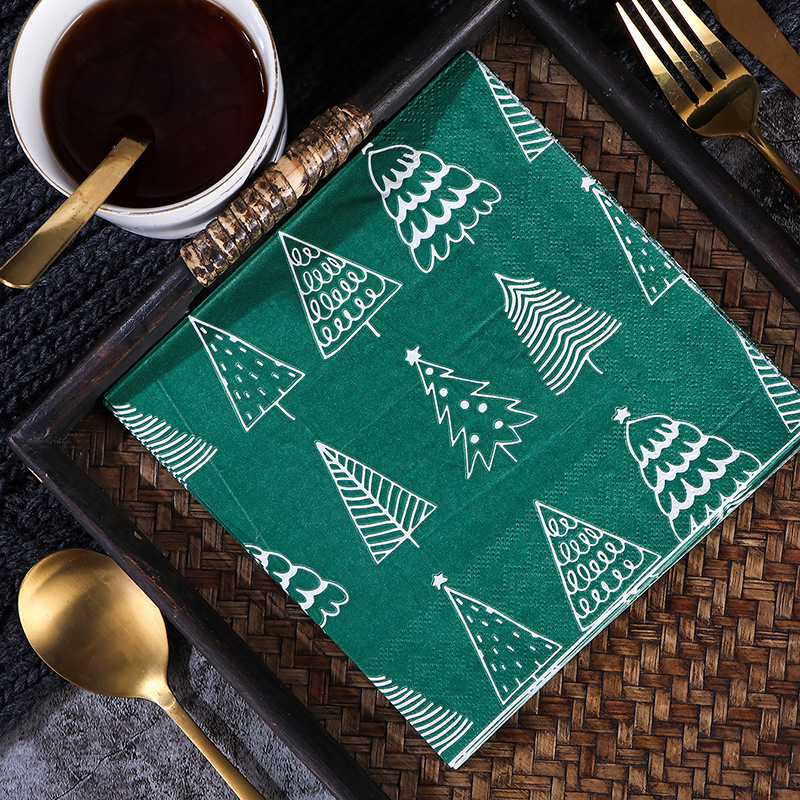 

Green Christmas Tree Printed Paper Napkins - Holiday Parties And Decorations