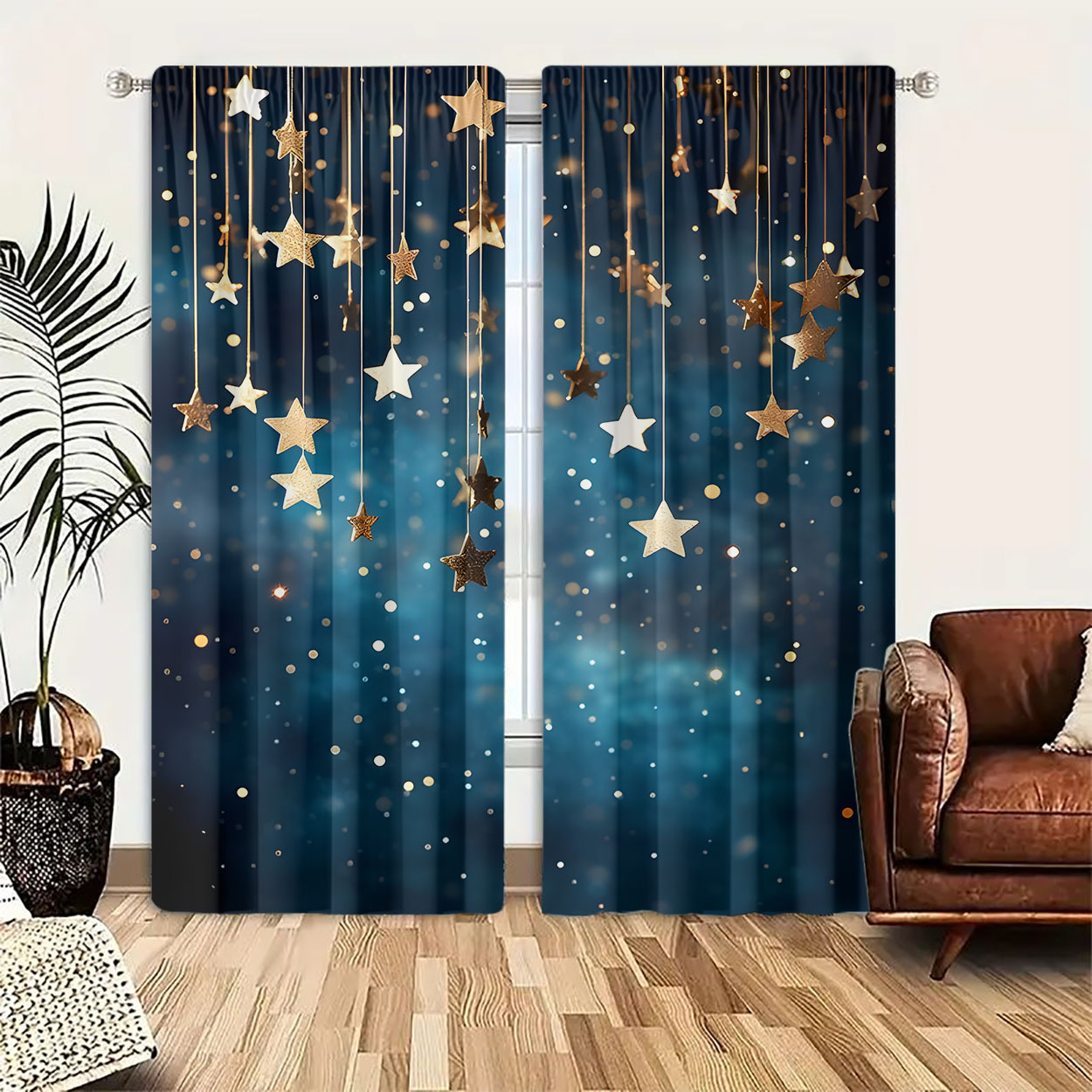 

2pcs Starry Night Light Filtering Curtains - Hd Digital Print, Rod Pocket Design For Easy Hanging, Perfect For Bedroom, Living Room, Office Decor