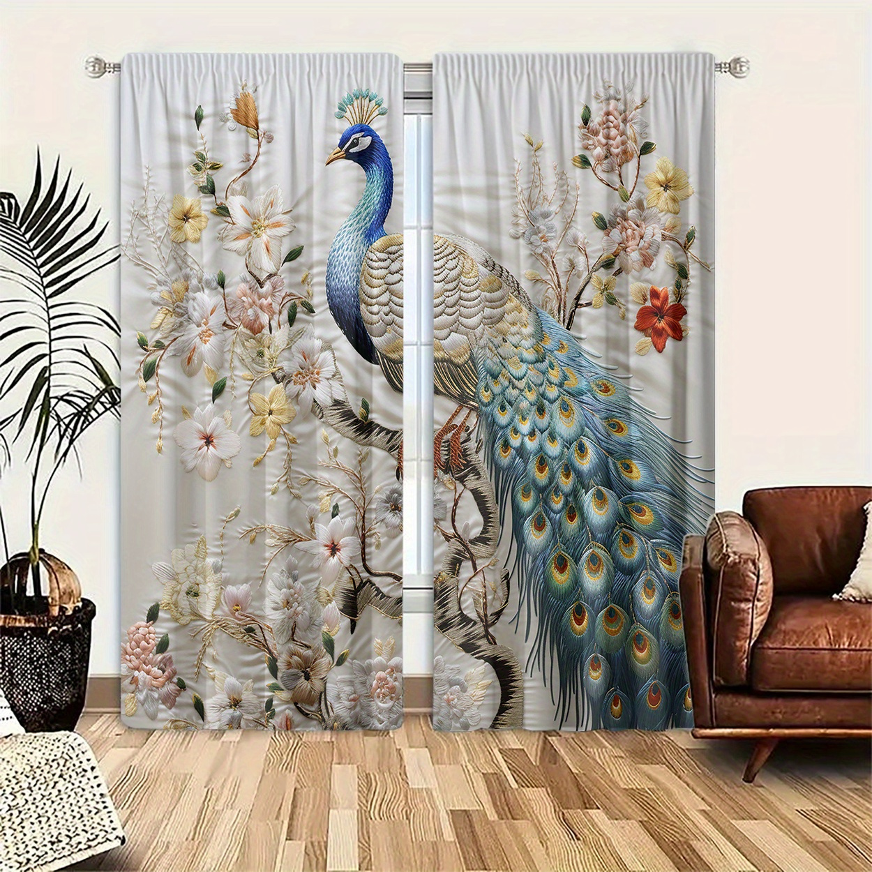 

2pcs Set Embroidery Curtains - , Rod For , , Decor - Polyester,