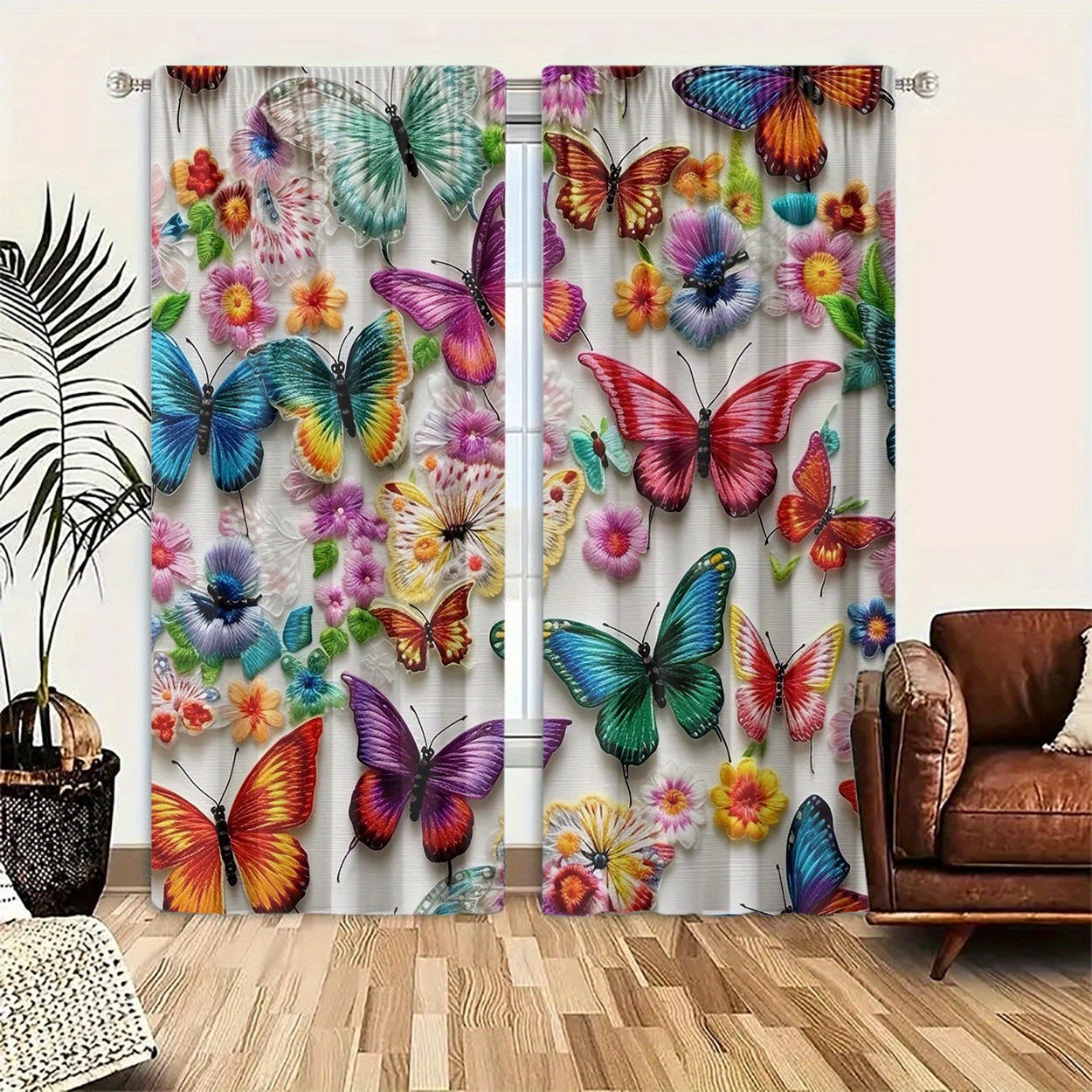 

2pcs, Polyester Material, Hd Digital Pattern Print, Light Filtering Curtain, Suitable For Bedroom, Living Room, Office And Home Decoration, Pole , Suitable For Pole Installation