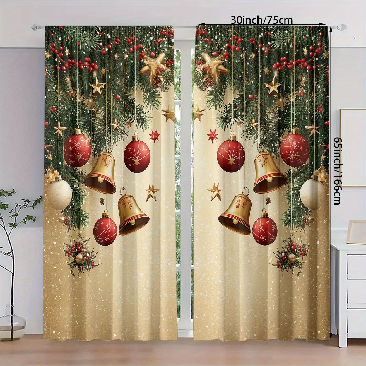 TEMU 2pcs Christmas Decor Curtains - Hd , Light Drapes For Bedroom, Room, - Rod , Washable