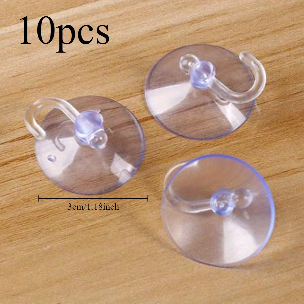 TEMU 10pcs Transparent Suction Cup Hooks, Strong Suction Cup Holder, Plastic Hook, Silicone Material, , Suitable For Kitchen, Bedroom, Bathroom,