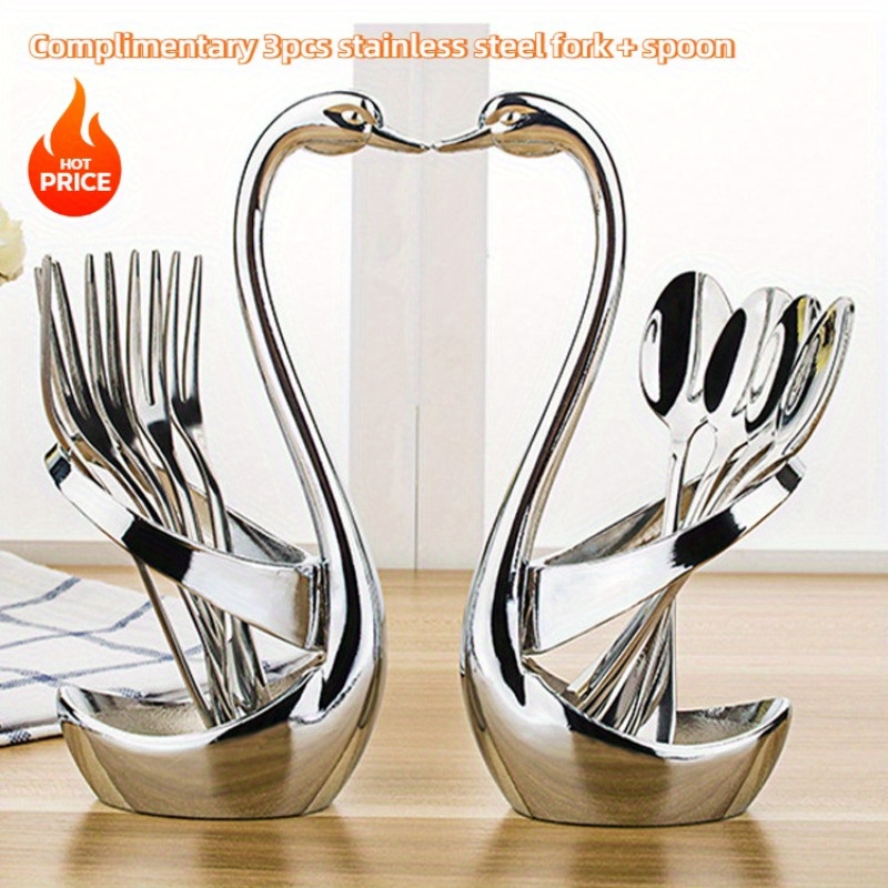 

2 Elegant Swan Shaped Stainless Steel Cutlery Racks, Equipped With An Set Of And 3 Spoons - Catering Services