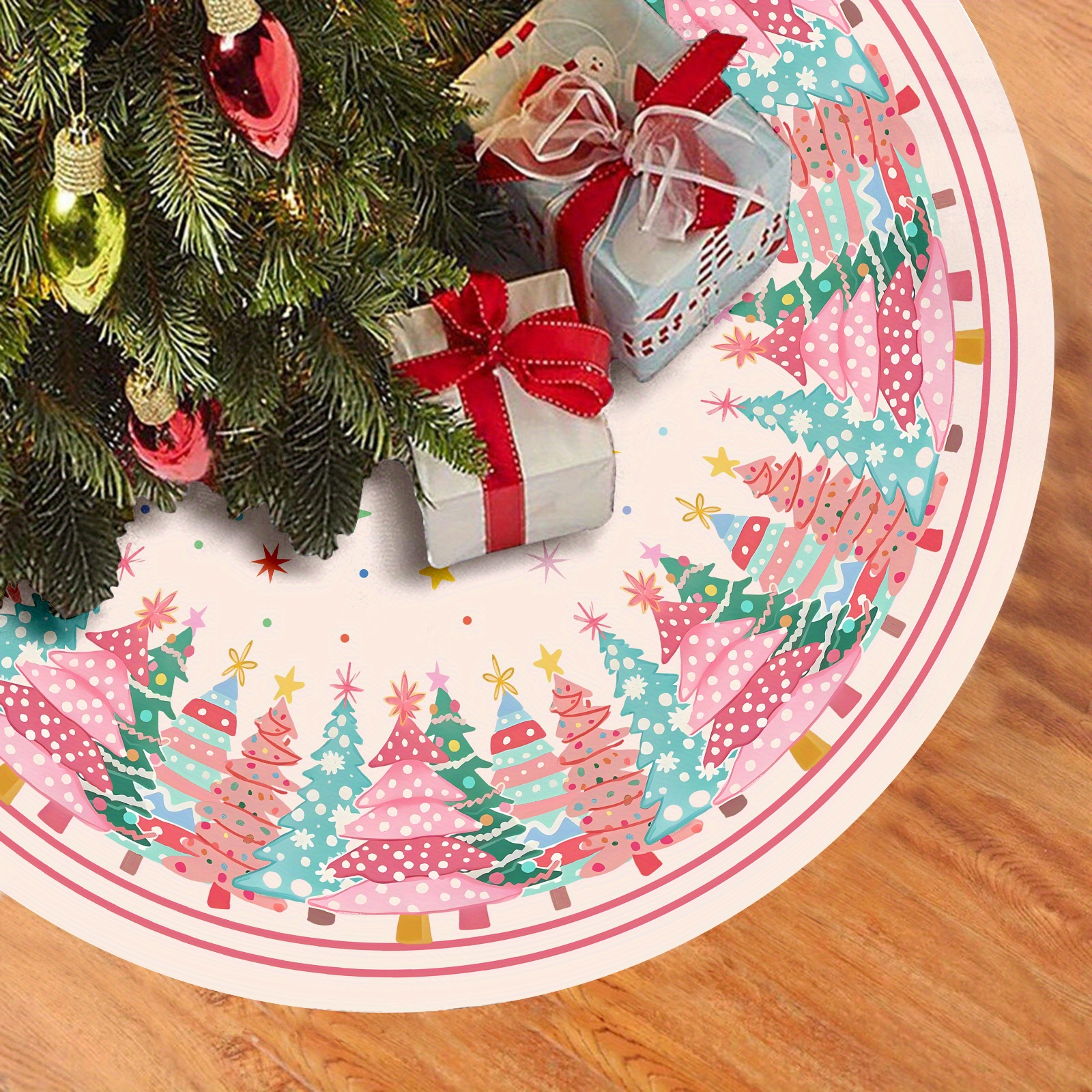 

1pc Christmas Tree Skirt 48 Inch - Polyester Theme Soft Farmhouse Holiday Party Indoor Outdoor Christmas Tree Mat Decoration