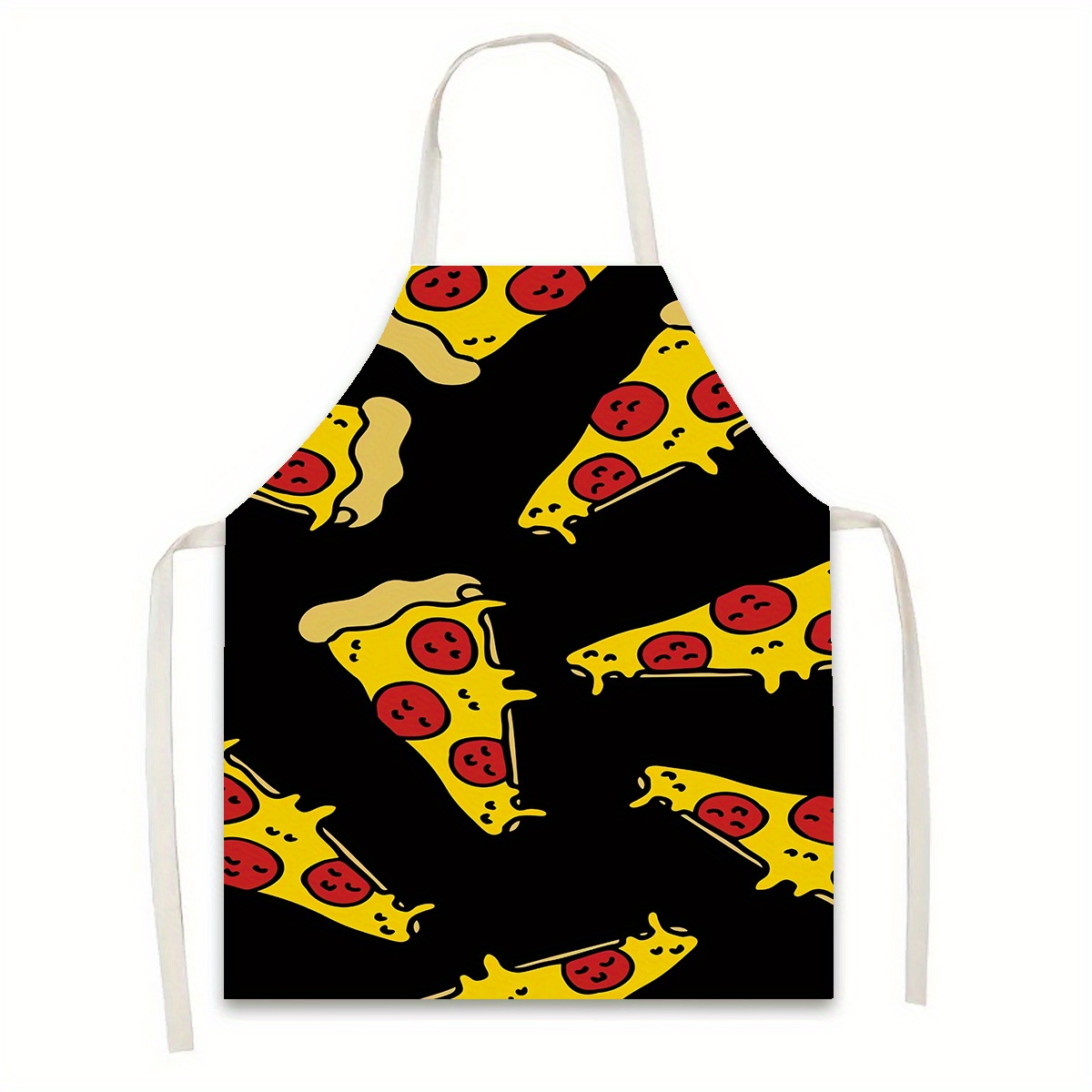 

1pc Cartoon Pizza Print Kitchen Apron, 100% Polyester Stain-resistant, For Cooking Baking Gardening, Waitstaff Apron, Kitchen Dining Home Décor, Holiday Gift