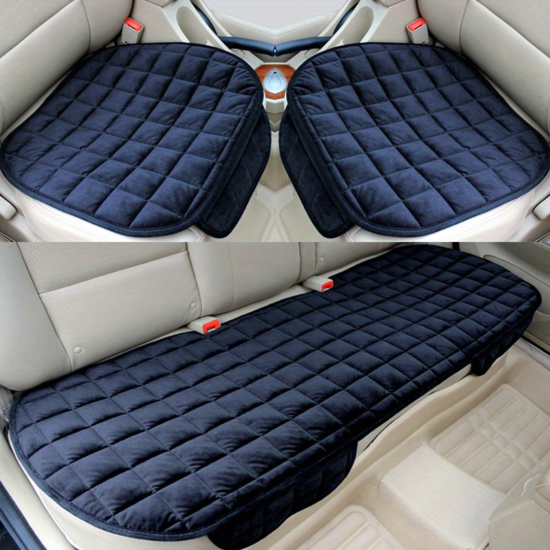 

3pcs Plush Checkered Car Seat Cushion Set - Thick, & Rear Full Coverage Pads For Autumn/winter