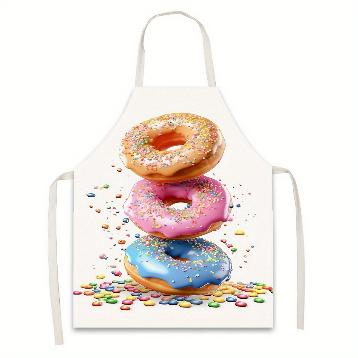 

1pc Donut Pattern Kitchen Apron, Woven Polyester Fabric, Stain-resistant, Artistic Cooking Baking Gardening Apron, Waitstaff Apron, Decor, Gift