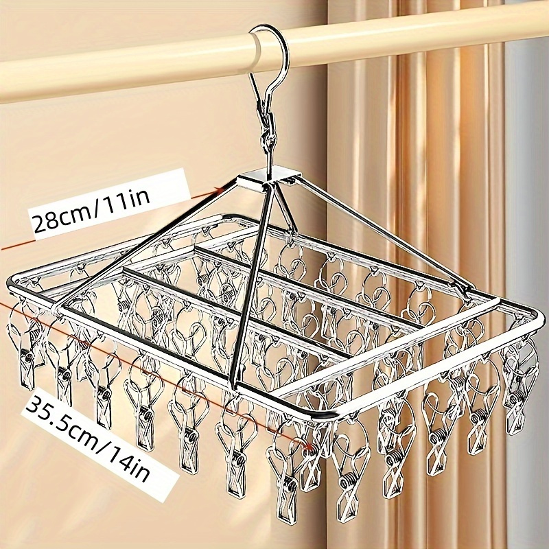 

Stainless Steel Clothes Drying Rack With 60/40/30 Clips, , Space-saving Clothes Hanger With Clips, Suitable For Socks, Underwear, Clothes - Multi- For Home And Store