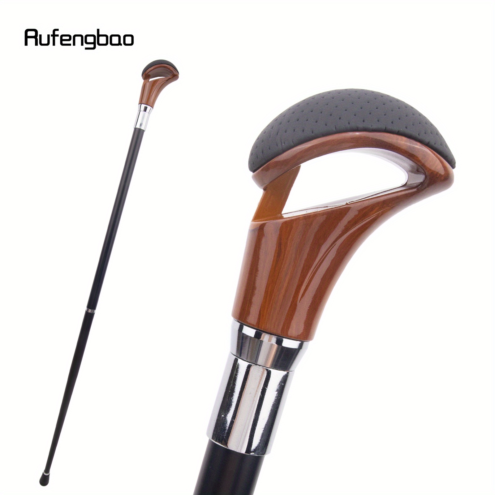 

Elegant Faux Leather Cane With Silvery Accents - 37" Decorative Stick For Cosplay, Steampunk, And , For Cosplay & Party