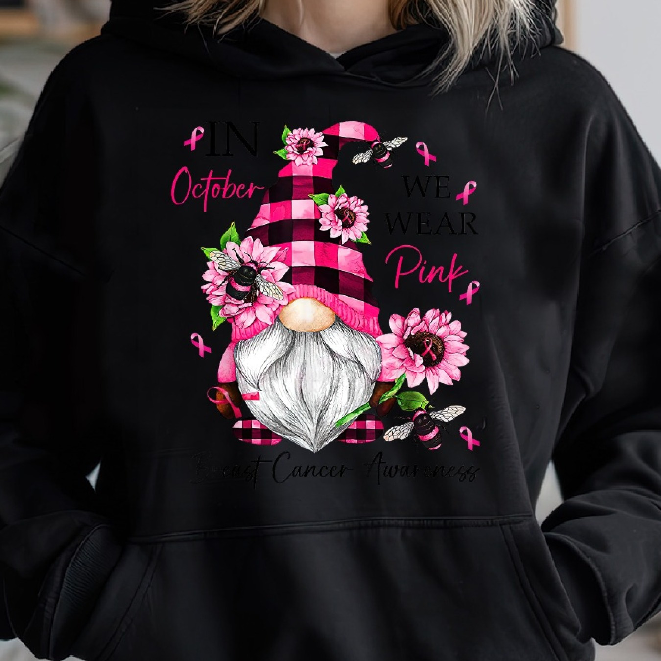 

In Breast Awareness Cozy Pullover Hoodie, Casual Long Sleeve Hoodie For Sprots