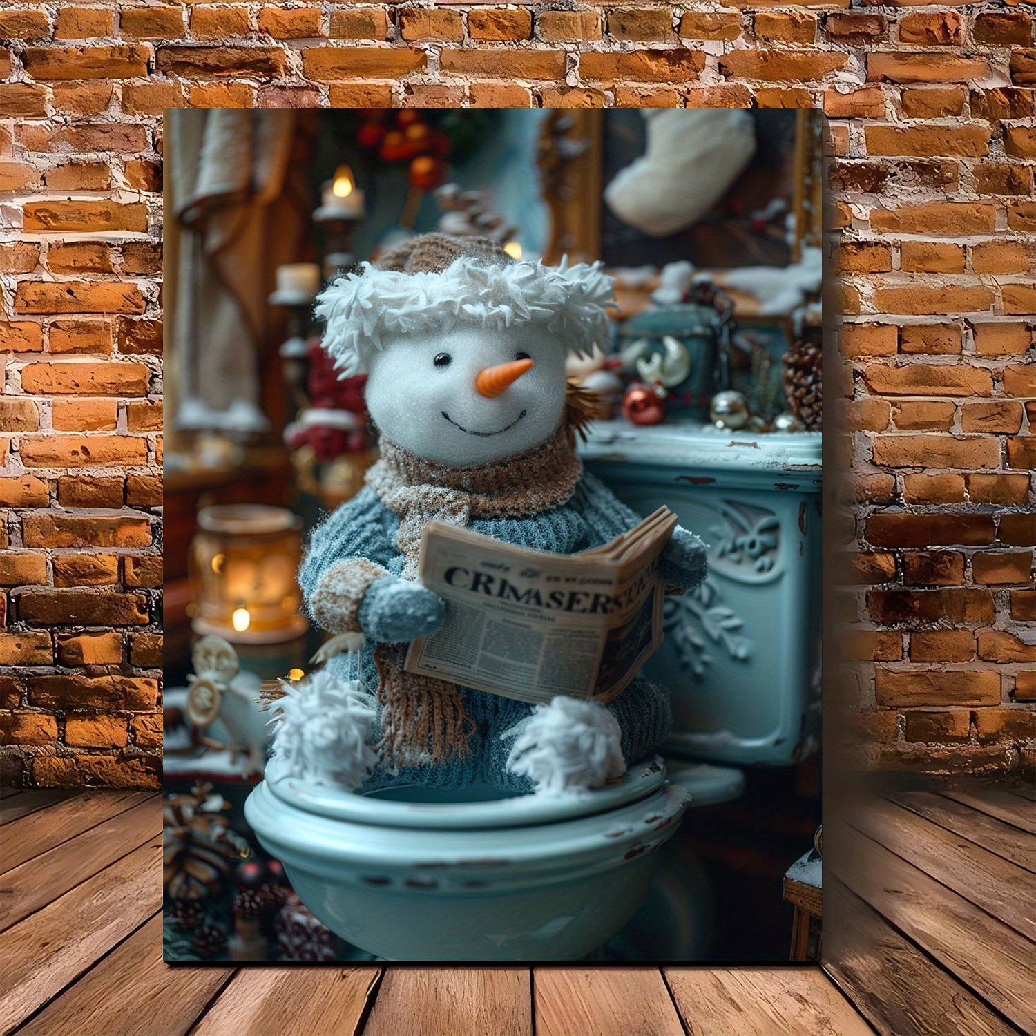 

1pc, 3d Snowman On Toilet Canvas Art, 11.8x15.7 Inches, Wooden Framed Wall Decor, Festive Holiday Theme For Living Room, Thanksgiving, Christmas, , Carnival, Bachelor Party