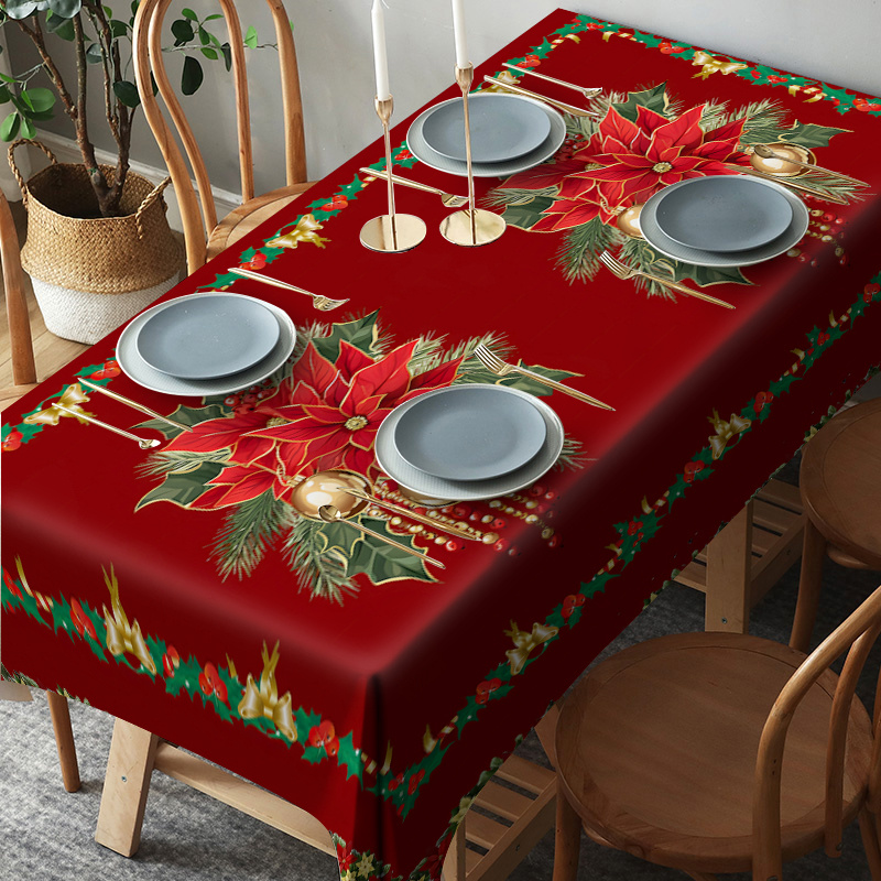 

Christmas Tablecloth 1pc - Polyester Woven Rectangle Table Cover, Machine Made, Stain Resistant, Durable, Reusable, Dust-proof For Indoor & Outdoor Holiday Party Decorations