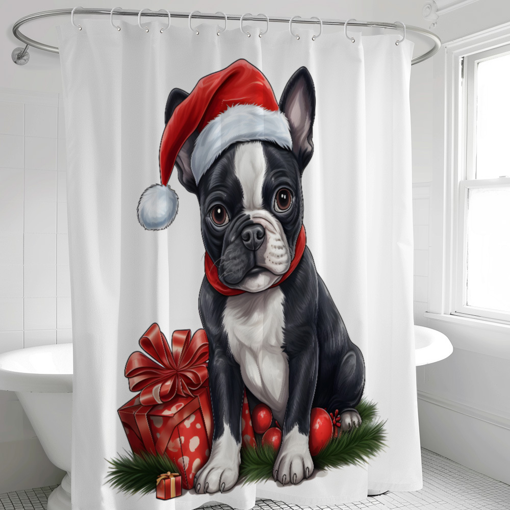 

Christmas Dog Print Shower Curtain - Waterproof, Machine Washable With Hooks Included - Bathroom Decor By Home, Home, Best For Christmas