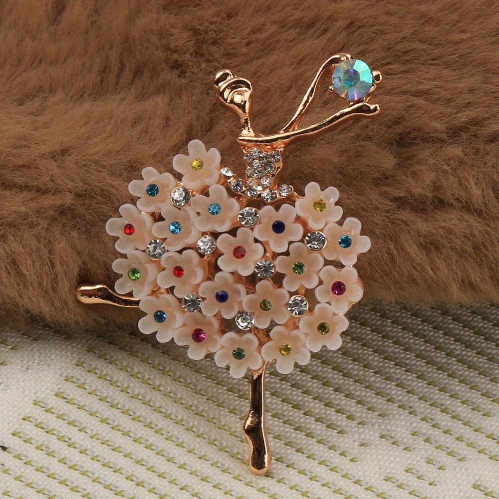 

Fashionable Zinc Alloy Dancing Girl Brooch With Flower Skirt And Rhinestones, Women's Dress Accessory, No Power Required - 1pc