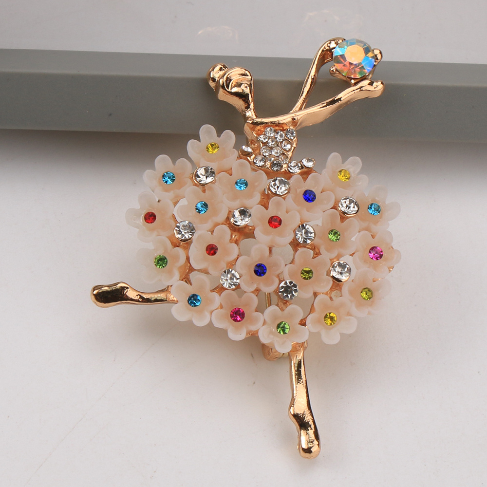 TEMU 1pc Of A Character Brooch Featuring A Dancing In A Flower Skirt, With Rhinestones, Perfect For Women's Dress Embellishments