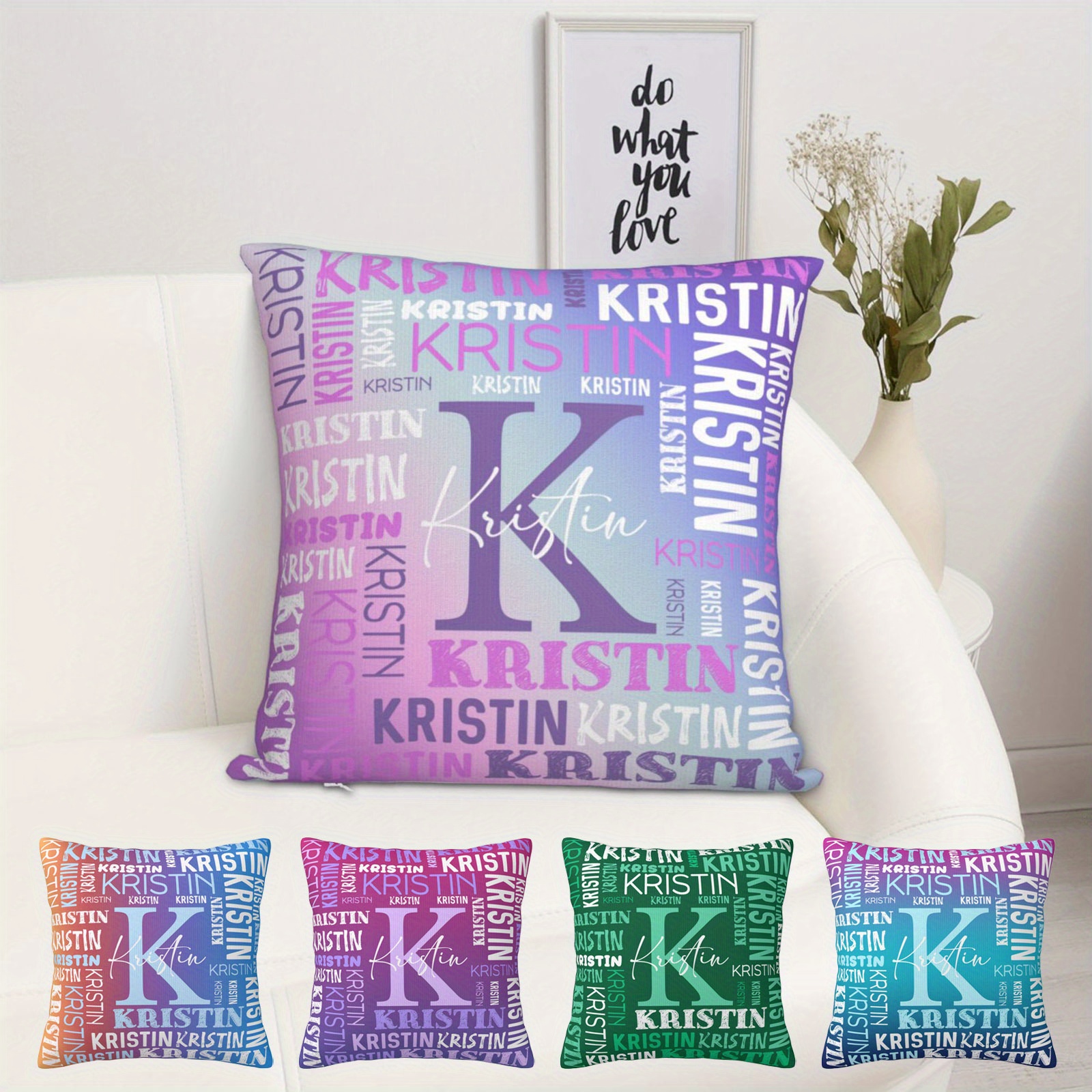 

Personalized Name Pillowcase, 18" X 18" Custom Lumbar Cushion Cover, Contemporary Knit Polyester, Machine Washable, Zipper Closure, Ideal For Living Room Decor & Couple Gifts