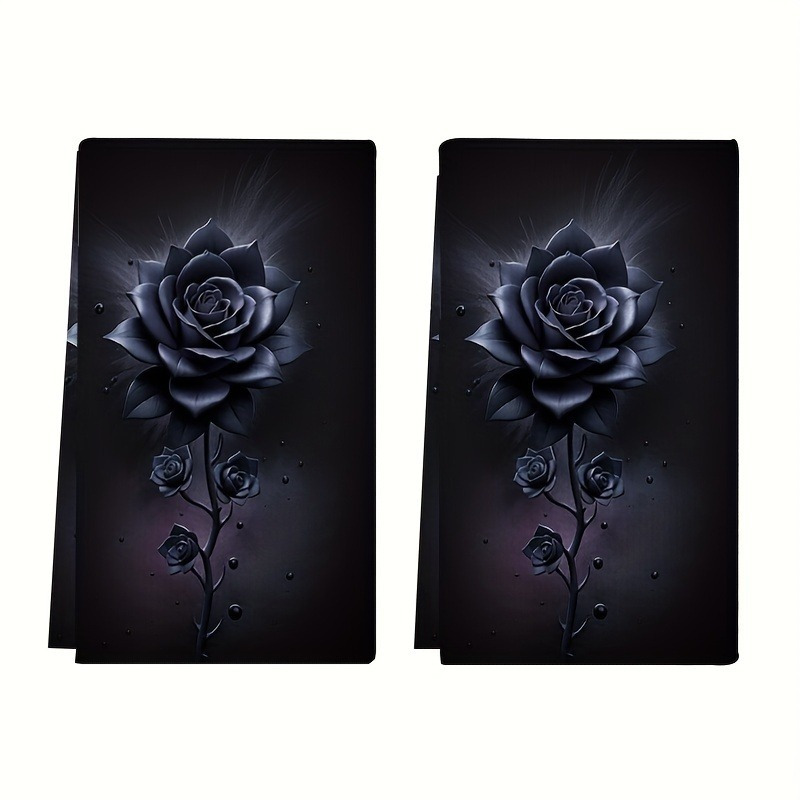 

2-piece Modern Black Rose Kitchen Towels Set, Woven Microfiber Dish Cloths, Super Soft & Absorbent Hand Towels, Floral Polyester Dish Towels For Drying, Machine Washable, 18x26 Inches