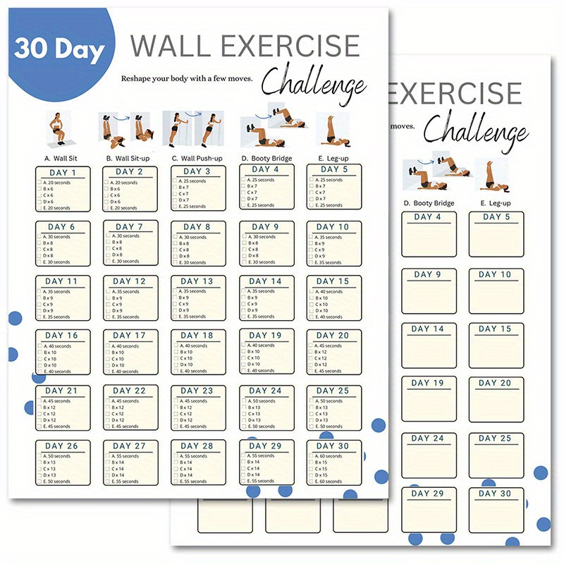 

1pc 30-day Wall Exercise Challenge Chart - Universal Home Fitness & Guide, Waterproof Pilates Workout Plan, 11x14 Inch Paper, - No Battery Required