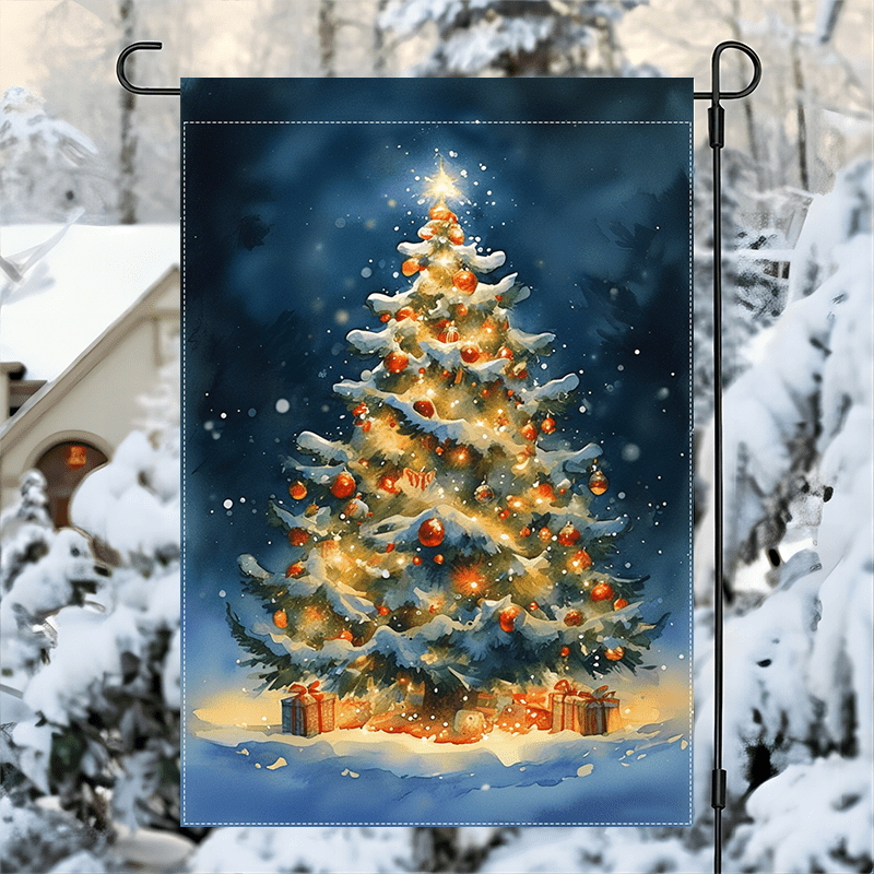 

Glow-in-the-dark Christmas Tree Garden Flag - Double-sided, Waterproof Burlap, Perfect For Outdoor & Yard Decor, 12x18 Inches