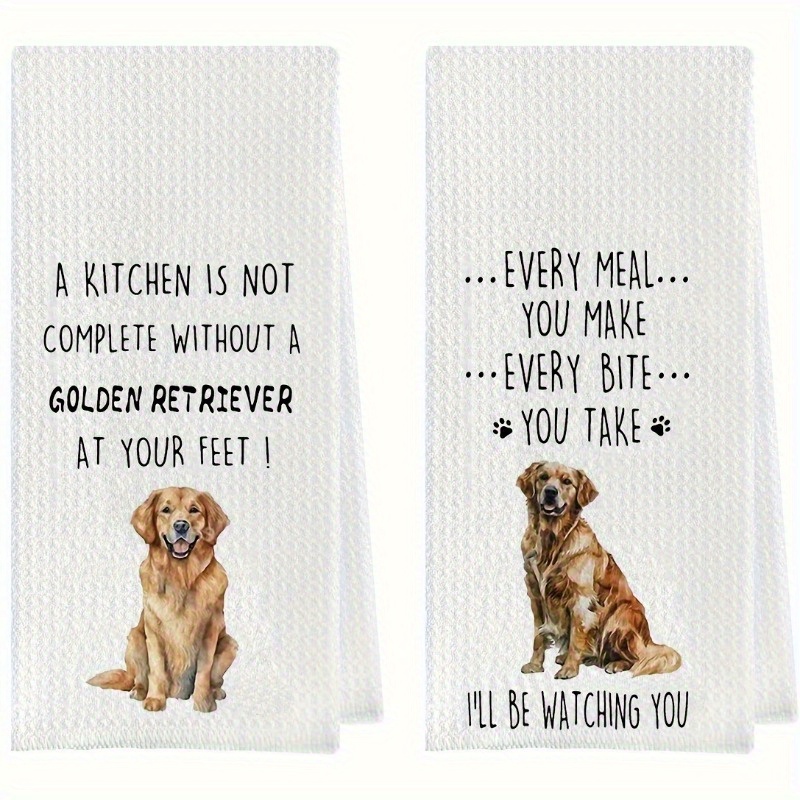 

2-pack Golden Retriever Print Polyester Dish Towels - Woven, Modern Style Kitchen Towels With Space Theme, Super Soft, Machine Washable Hand Tea Towels For Dog Lovers, Oblong Shape, 18x26 Inches