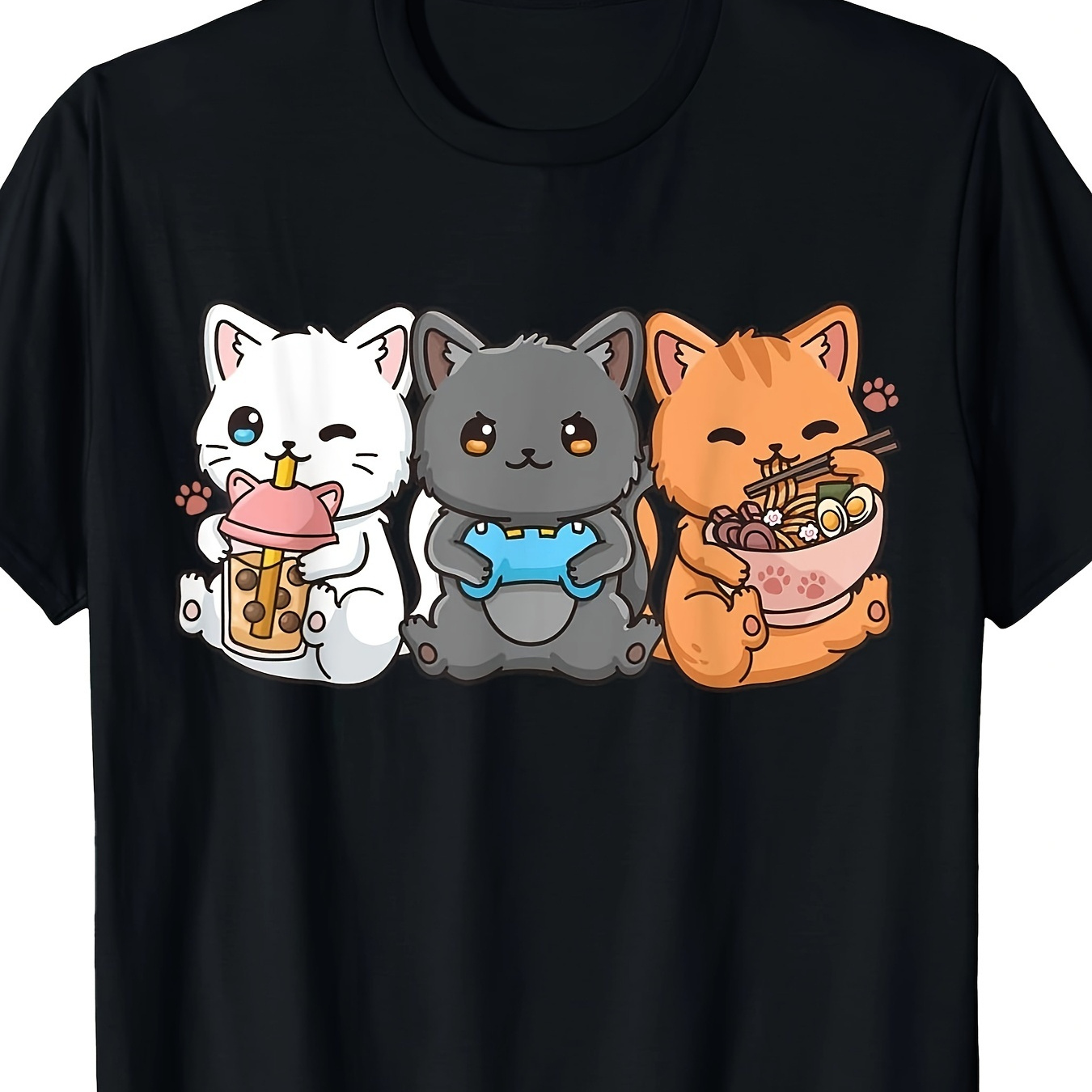 

High-quality Daily Wear Men's Crewneck T-shirt, Anime Boba Milk Tea Game Player T-shirt, Quality Materials