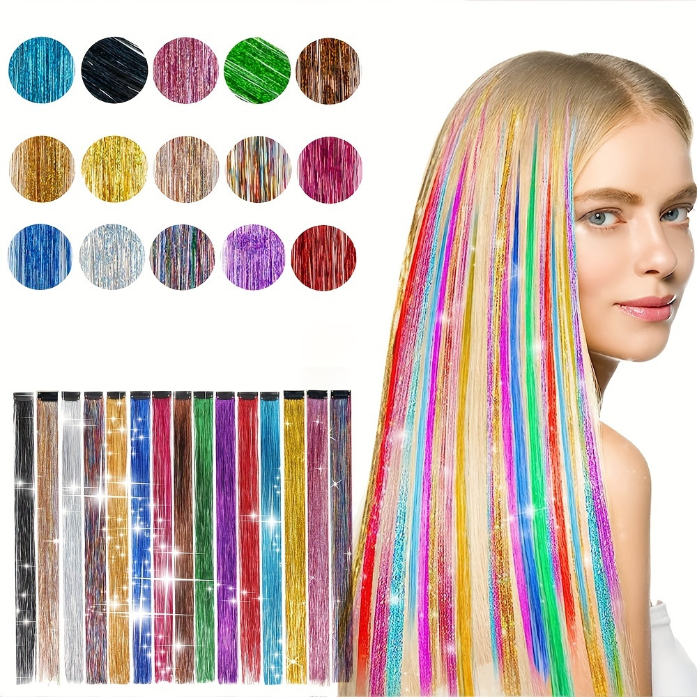 TEMU 20 Inch 12 Clip Glitter Wire Hair Extensions Bb Clip On Glitter Fairy Hair Accessories For Female Girls Christmas Halloween Cosplay Party