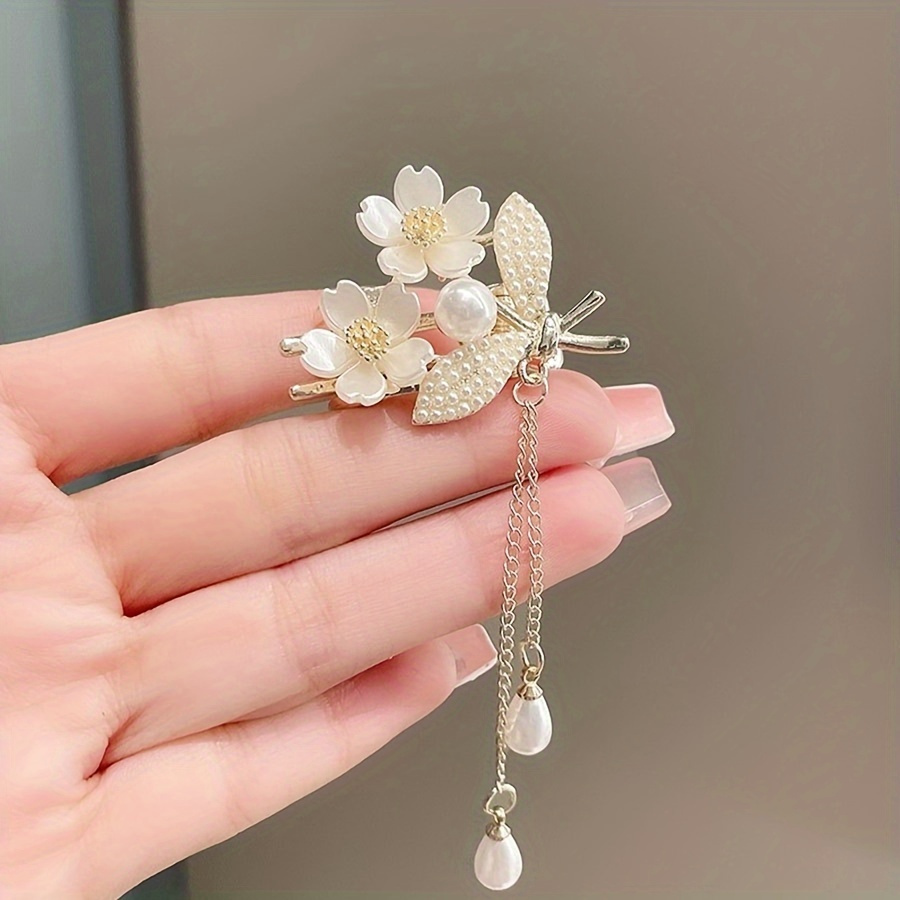 Elegant Lily Of The Valley Tassel Hair Clip - Vintage White Alloy Accessories For Women