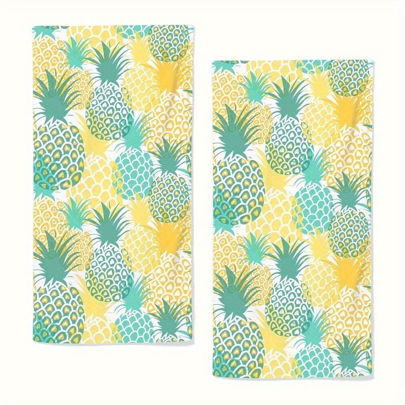 

2-piece Pineapple Hand Towels Set - Tropical Fruit Watercolor, Soft & Absorbent Polyester Woven Kitchen Dish Towels, Modern Style For Home Bathroom Decor, Machine Washable - 18x26 Inches