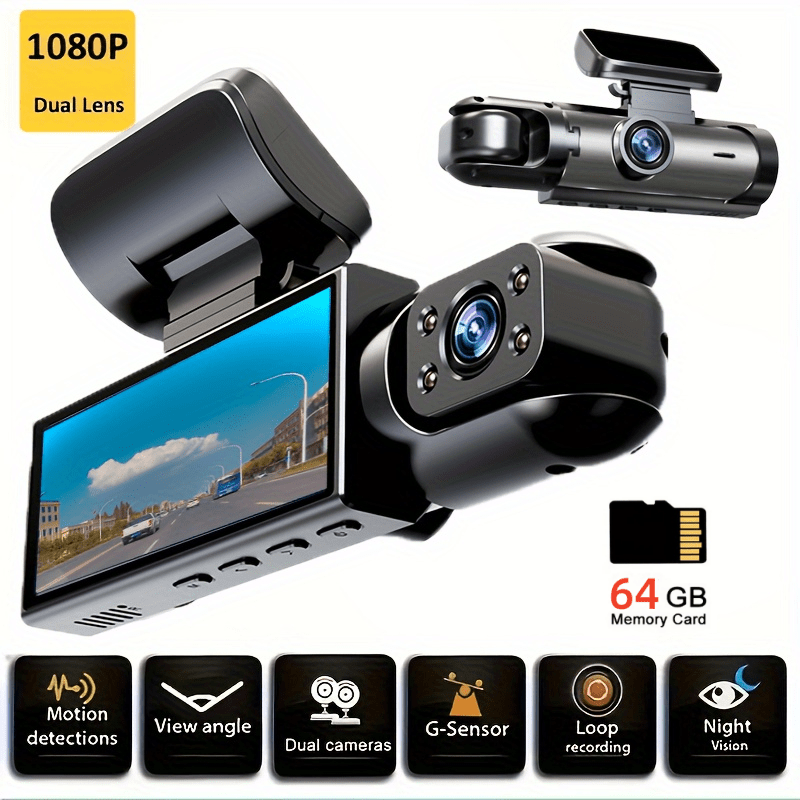 

1080p Dual Camera, Car Dashcam, Front And Interior, Car Camera With Infrared Night Vision , Loop Recording, Wide-angle Car Dvr Camera With 3.16-inch Ips Screen, Dual Lens Car Dashboard Video Camera