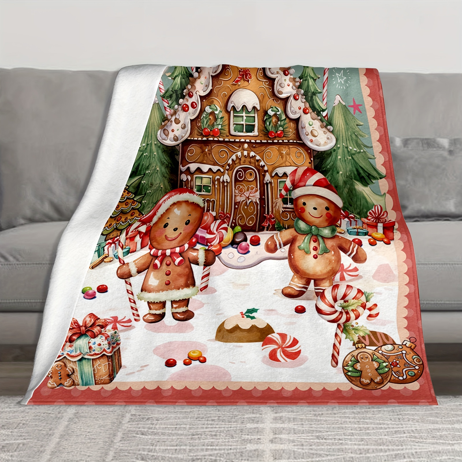 

Festive Christmas Gingerbread Blanket: Soft, Warm, And Perfect For Winter Decor - Suitable For Living Room, Bedroom, Sofa, And More - 100% Polyester, 51.18" X 39.37" (130cm X 100cm)