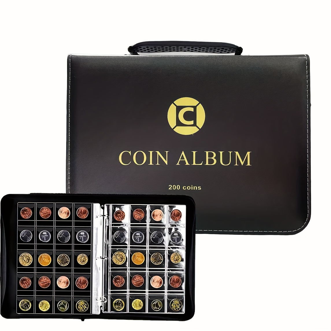 

A Coin Favorites For Collectors, With Zipper And Handle, A Total Of 200 1 Pockets. Coin Display Storage Box For Money Collection, Commemorative Coin.