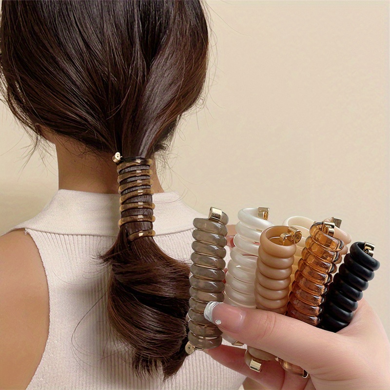 

5pcs Elegant Spiral Hair Ties - Solid Color, Ponytail Holders For Women & Girls, Plastic Scrunchie Set