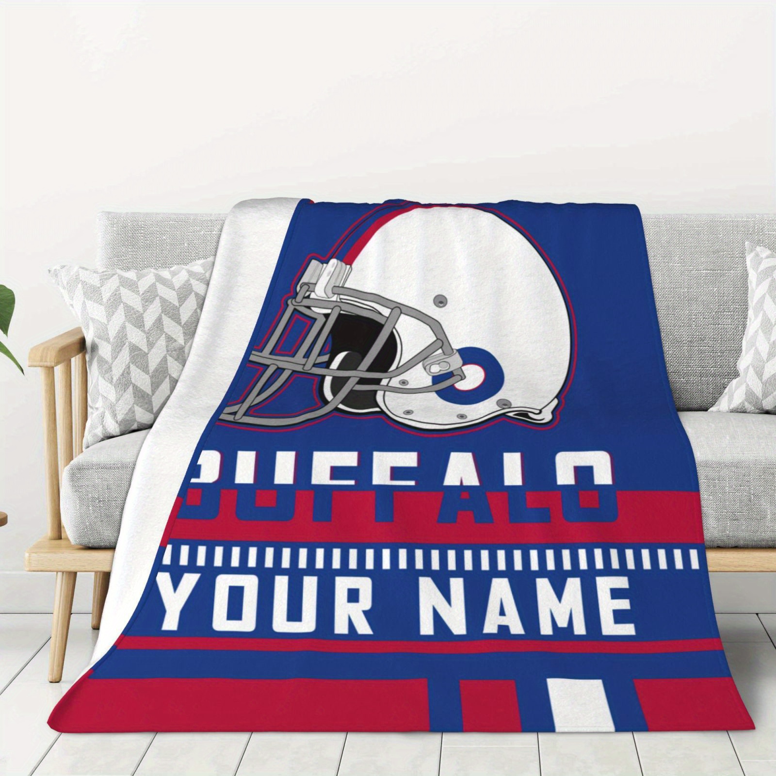 

Customizable Buffalo Blanket, Football Fan Personalized Name Gift, Lightweight Plush Warm Throw For All , Polyester Knit (, Fabric) Cover, Rectangular Shape, Home Kitchen Decor