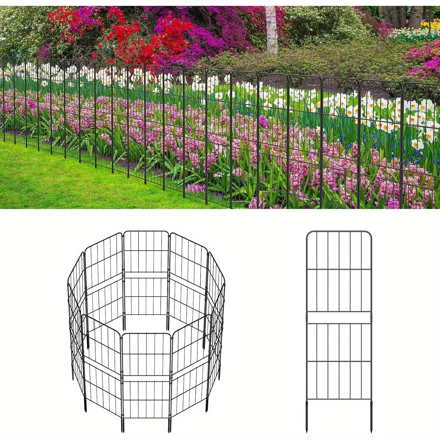 

38in (h) Decorative Garden Fence Fencing, 10ft (l) Rustproof Metal Wire Border Animal Barrier With Plastic Stakes For Dog Yard Patio Outdoor, Square