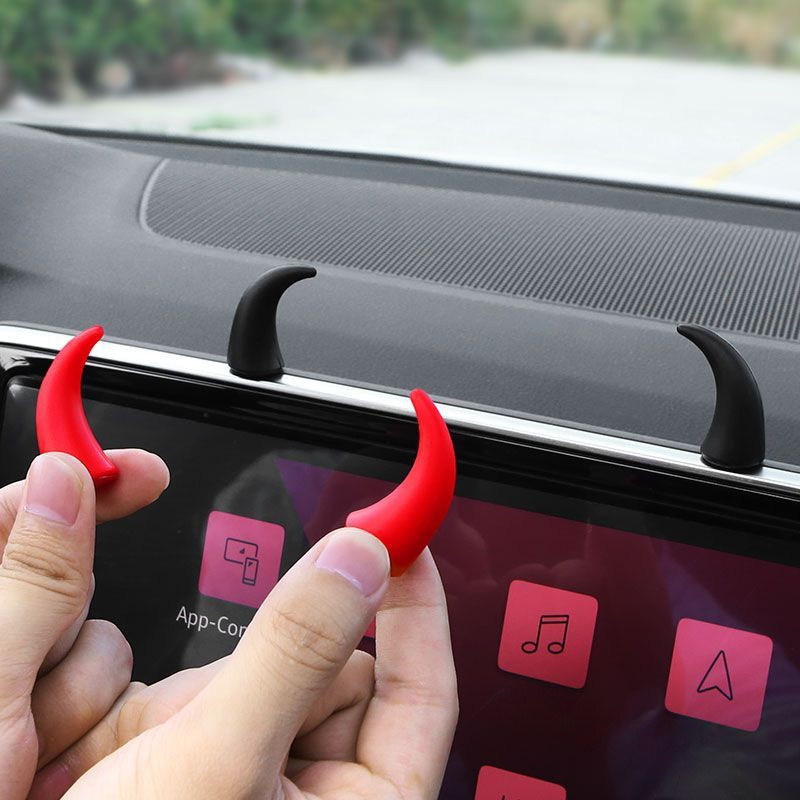 

2pcs Mini Devil Horns - Cute Silicone Tablet Holder For Dashboard & Steering Wheel, Design, Fun And Functional Car Accessory