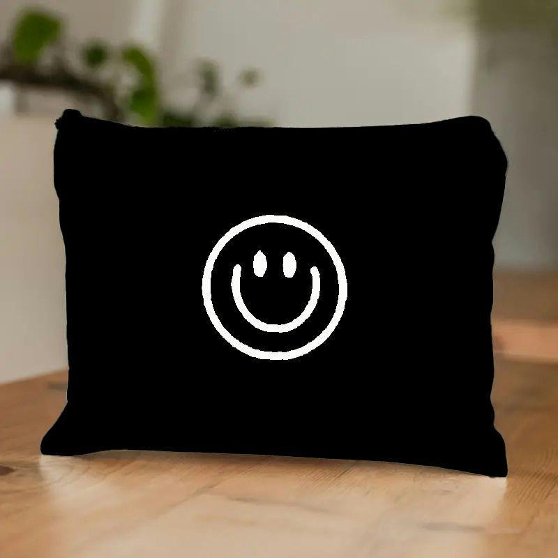 Durable Canvas Smile Face Print Travel Toiletry Bag - Lightweight, Foldable Makeup Organizer With Zipper Closure, Ideal For Daily Use And Travel, Cosmetic Pouc