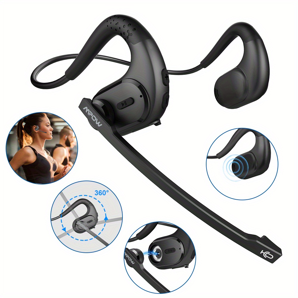 

360° Removable Microphone Air Conduction Headphones, Noise Cancelling Wireless Headset, 12 Hrs For Meeting Running Cycling Truck Driving