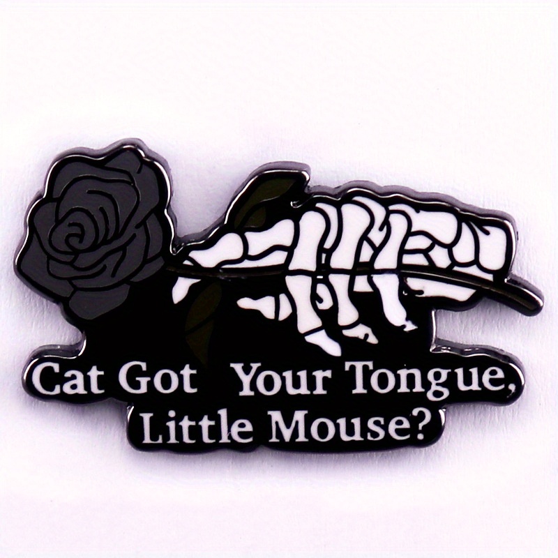 

Vintage Alloy Enamel Skeleton Hand Rose Pin - 'cat Got Your Tongue, ' Brooch For Mardi Gras, Daily & Banquet Wear - No Plating/mosaic