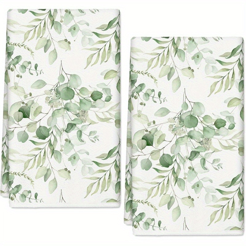 

Jit 2-pack Super Soft Polyester Kitchen Towels - 18x26 Inch Contemporary Style Woven Dish Cloths With Eucalyptus Leaves Pattern, Machine Washable Towels For Holiday Decorations