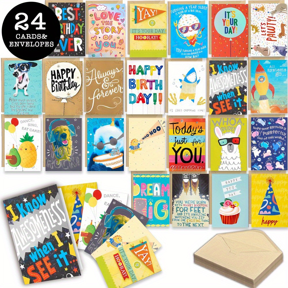 

24-pack Assorted Greeting Cards With Envelopes - Versatile For Any Occasion, Including Birthday, Congratulations, Thank You, Miss You, Christmas, , Thanksgiving - Perfect For Friends And Family