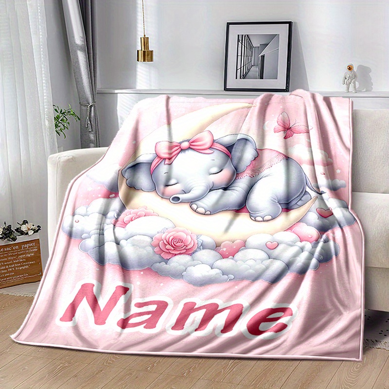 

Personalized Elephant Sleeping Blanket With Your Name - Soft, Warm & Cozy For Naps, Camping & Travel - Perfect Gift For Family & Loved Ones